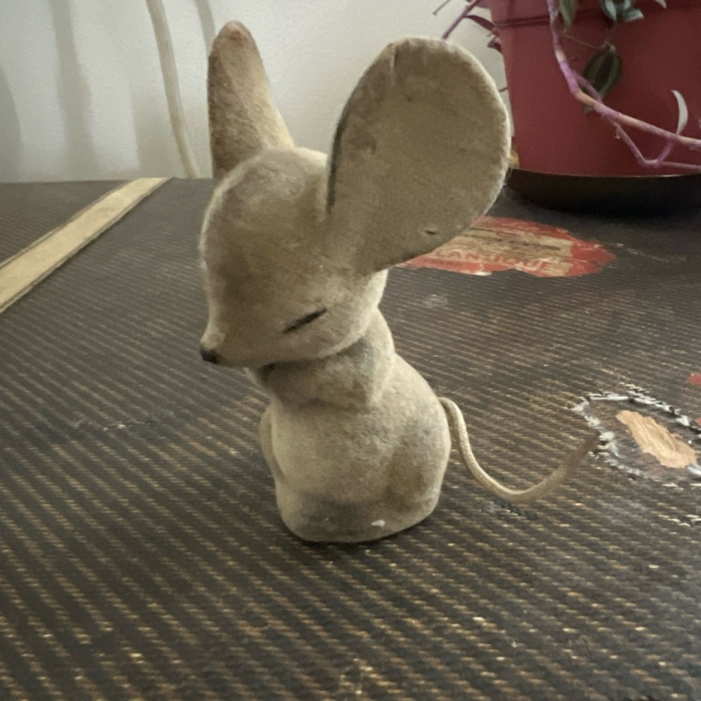 Vintage Flocked Felt Mouse Figurine 3 1/2" Made for McCrory Hong Kong Shelf Deco